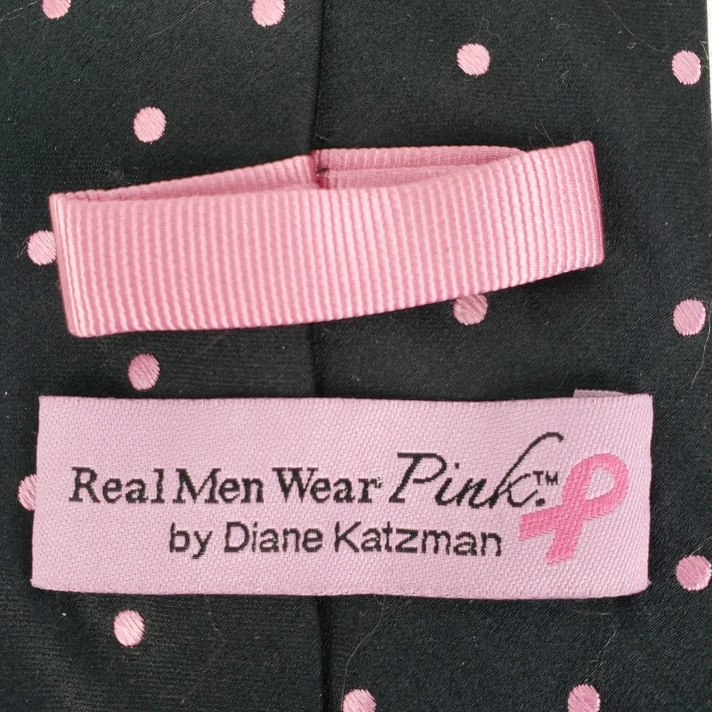 Diane Katzman Tie‎ Black w/ Pink Polka Dots Breast Cancer Awareness Silk Necktie